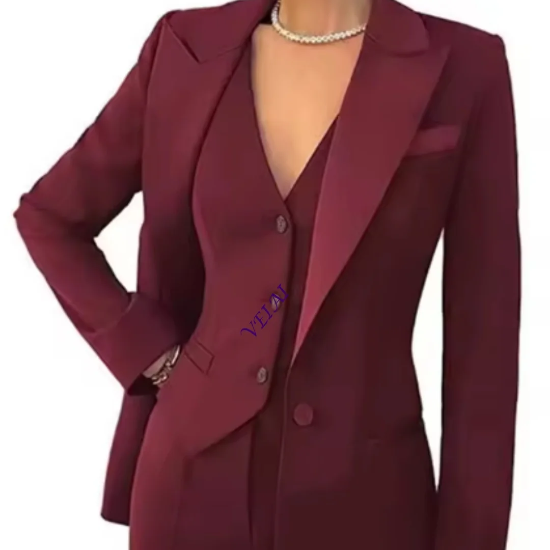 CustomizedElegant Women Suit Slim Fit Notch Lapel 3 Pieces Workplace Style Blazer((Jacket+Vest+Pants）Tailor Made