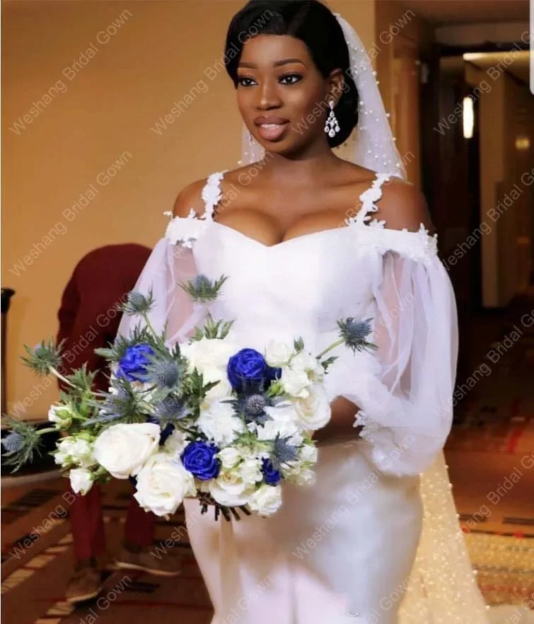 Customized Mermaid For African Bride Long Sleeve Wedding Dress Maternity Pregnant Bridal Gowns Sexy White Custom Made