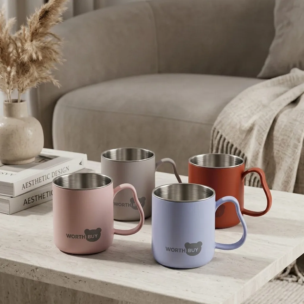 Stainless Steel Coffee Mug Double Wall Plastic Tumbler with Handle Anti-Scald Drinkware Drop-Resistant Water Cup for Kids Office