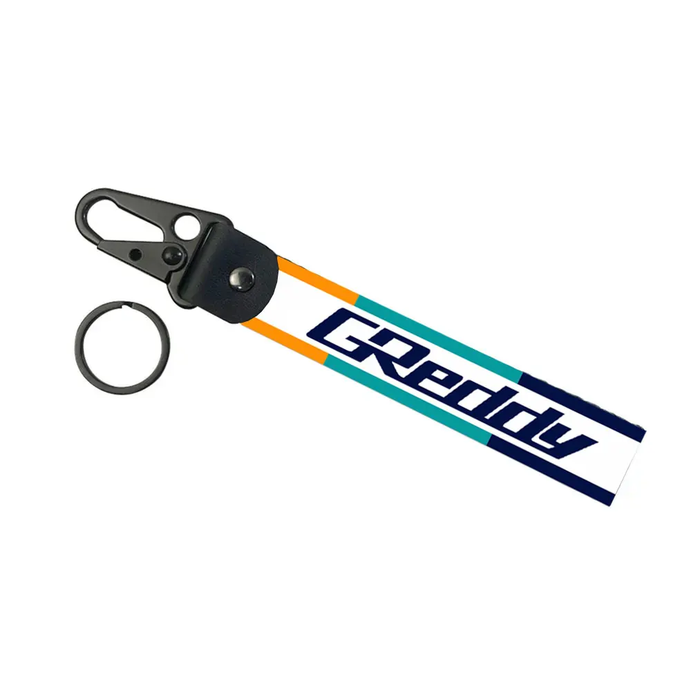 For Greddy Metal KeyRing Hook Nylon Strap Tow Sides Thermoprint Emblem KeyChain Hanging Strap Lanyards Wrist strap Accessories