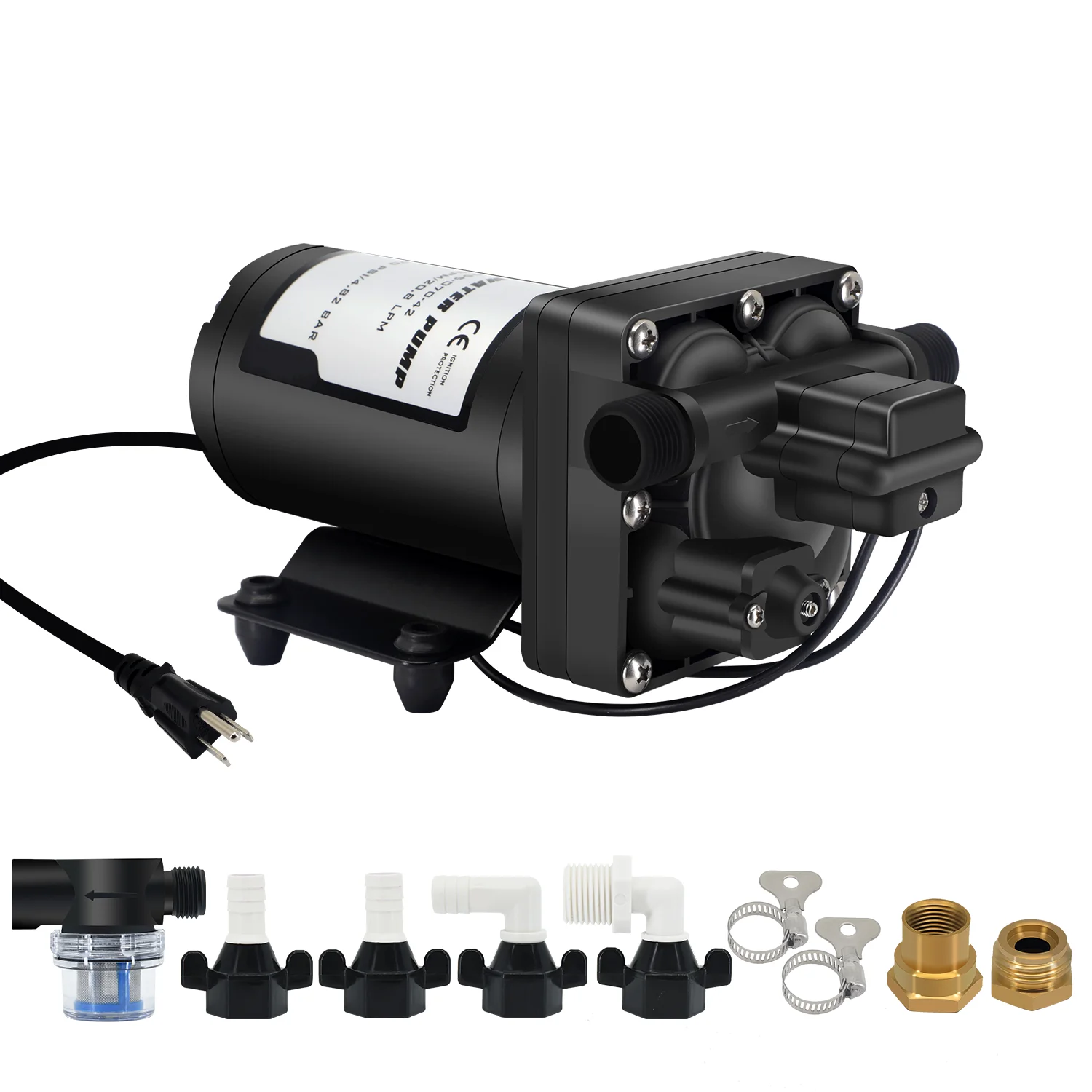 China Hot Sale 42 220V 20.8LPM High Pressure RV Marine Diaphragm Water Pump 70PSI/4.82BAR Booster Pump AC Voltage 110V Electric