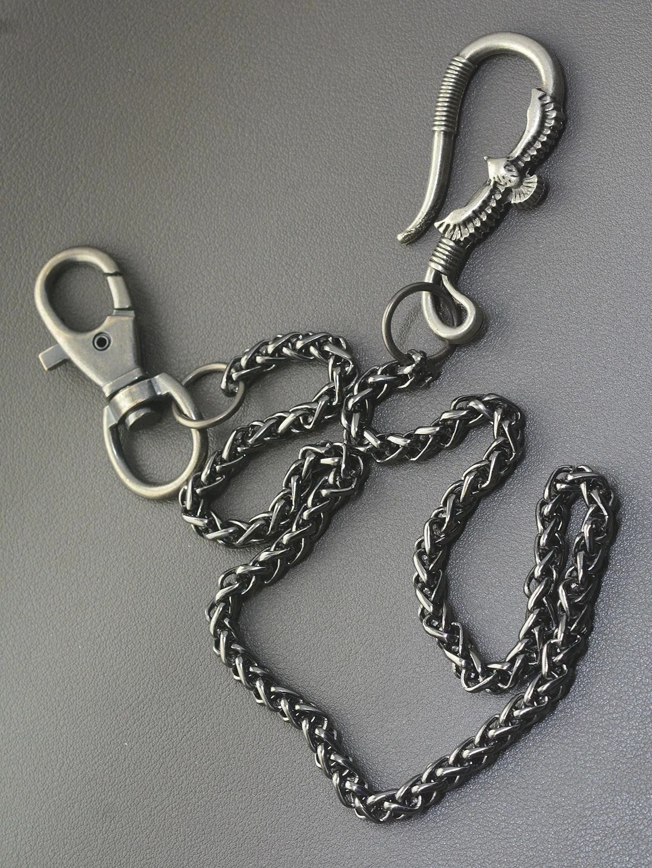 Unique Punk gunmetal black biker jean pants snake basket chain eagle belt clip swivel claw clip keychain EDC gift