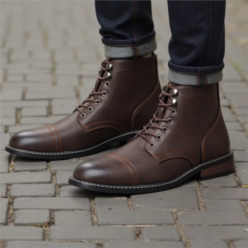 Leather Ankle Boots Men's Oversized Western Boots Retro Fashion Leather Boots Work Boots High-Quality Single Boots 39-50
