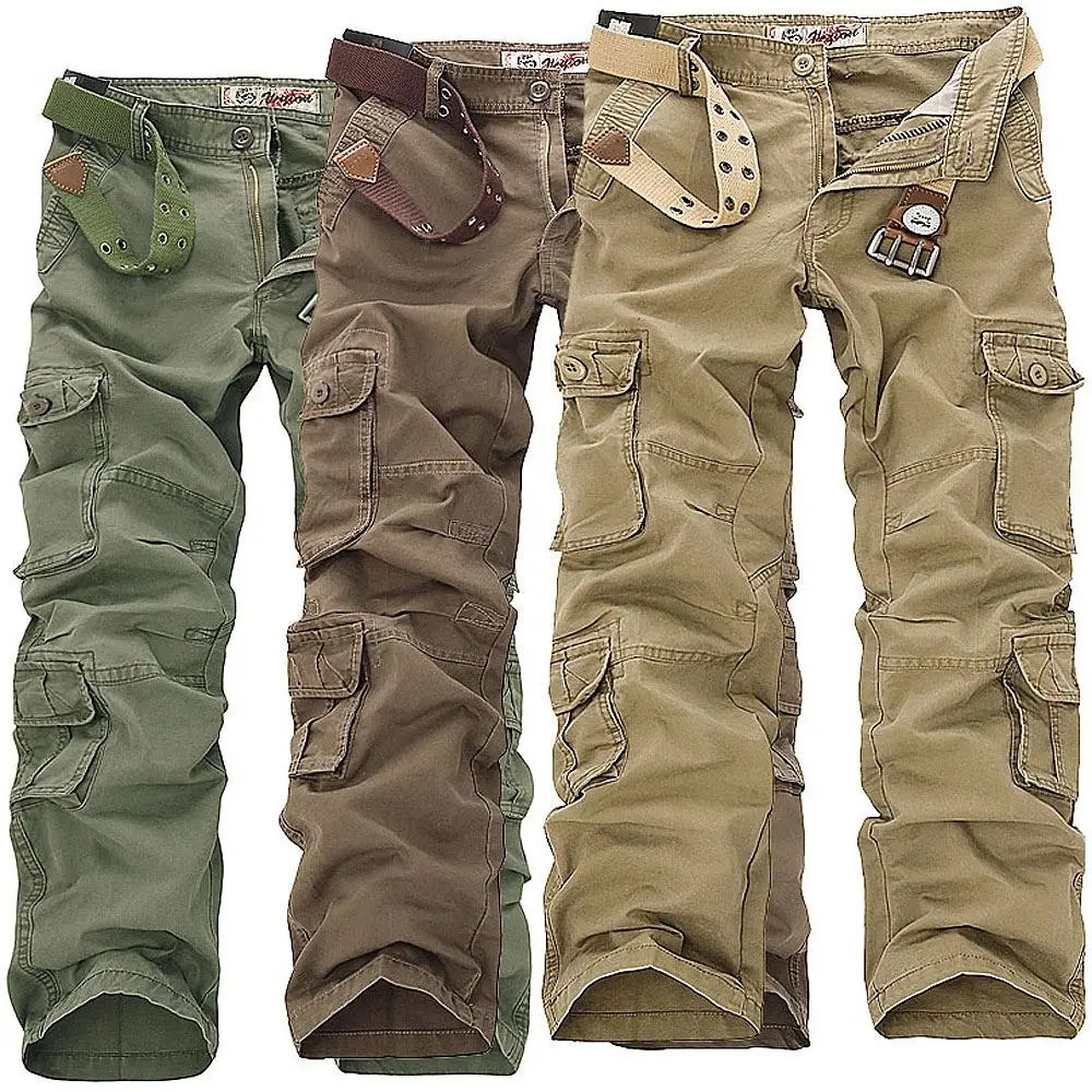 

Men's Cotton Cargo Pants Leisure Camo Trousers Big Size Fashion Urban Workwear Autumn Sport Loose Fit Long Straight Leg Green