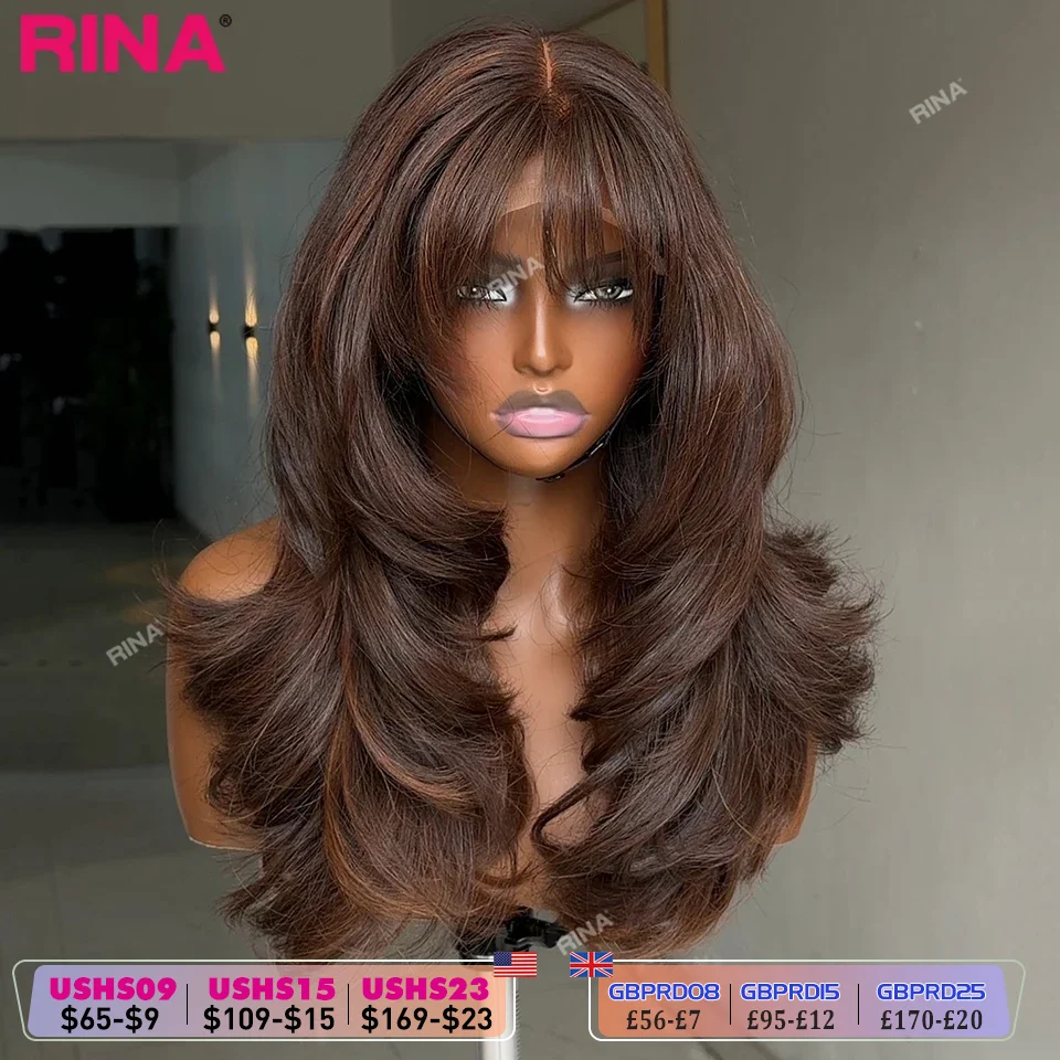 Dunkelbraune Bang-Color 13X6 HD Lace Frontal Echthaar-Perücke 180 Dichte Body Wave 13X4 Lace Front Perücken Brasilianisches Echthaar