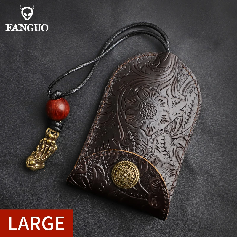 

Car Smart Key Organizer Bag Genuine Leather Housekeeper Keys Holder Pocket Casual Pull - type Keys Cover with Button