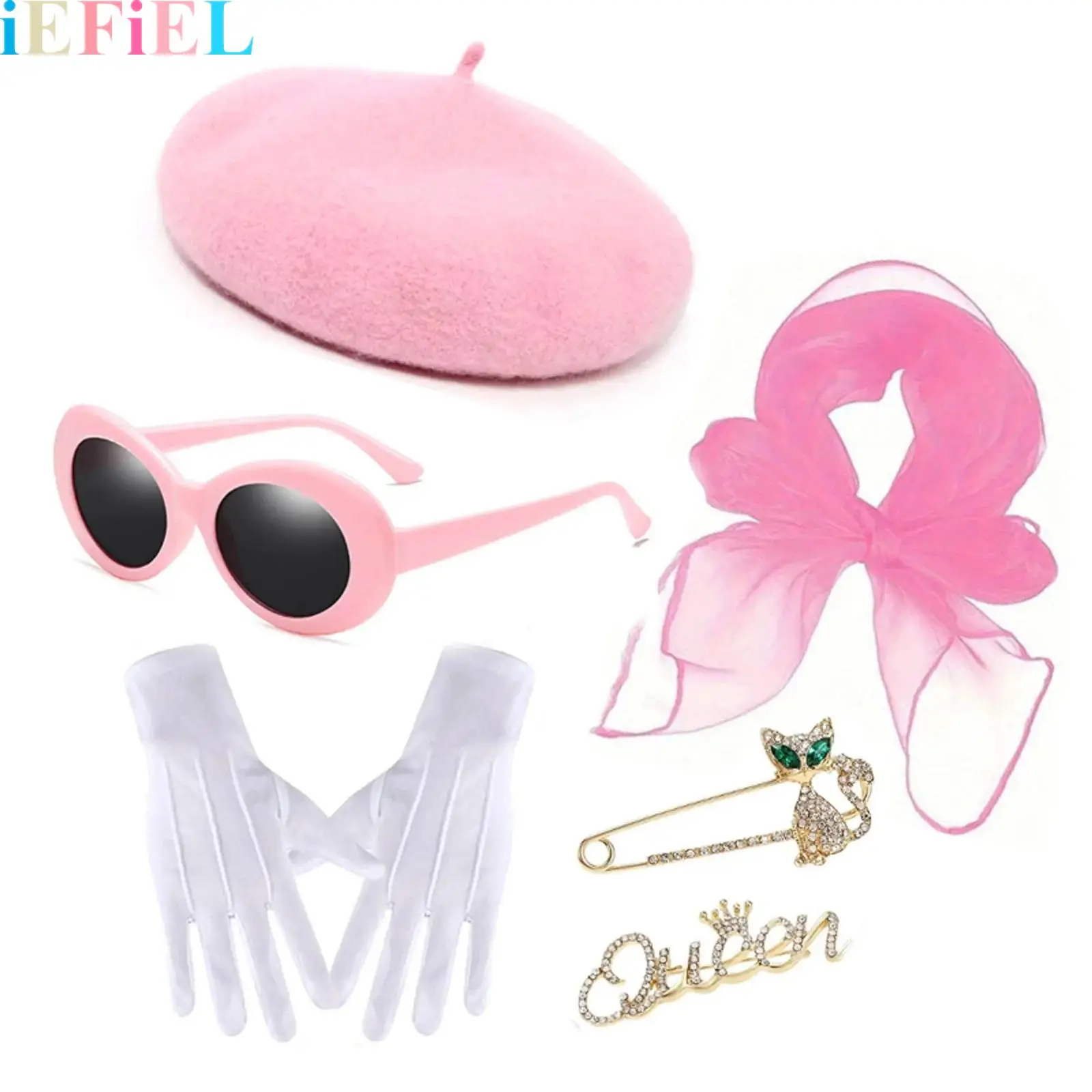 

50s Fancy Dress Costumes Set for Women Beret Sunglasses Scarf Gloves Brooches French Artist Kit