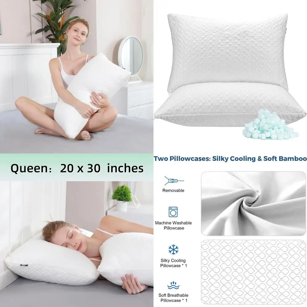 

Комплект из 2 охлаждающих подушек Queen Size с наполнителем из измельченной пены с эффектом памяти, с двойными чехлами, 20x54 дюйма, белые