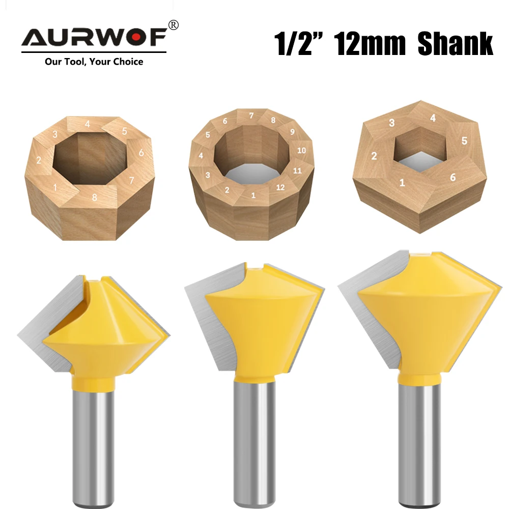 AURWOF 12mm 1/2 Inch 12.7mm Multi Sided Glue Joint 1pc Router Bit 8 12 16 Joints Tenon Milling Cutter For Woodworking MC03036S