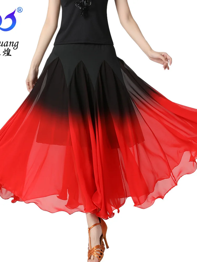 Womens Ballroom Dance Skirt Costume Latin Party Dress Fashion Dancing Practice Elegant Long Swing Skirt Performance Festival