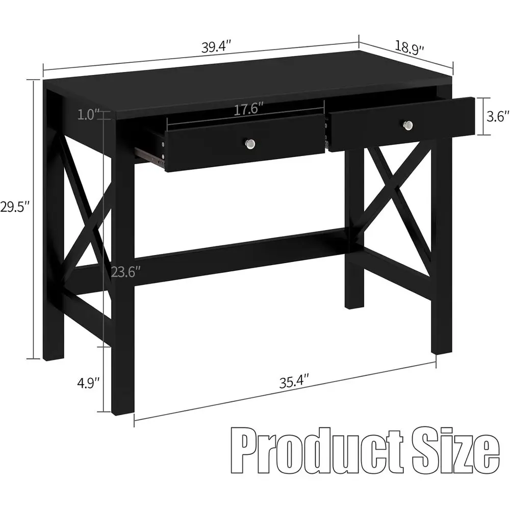 Modern Black Home Office Desk with Drawers, Multipurpose Writing Table and Vanity