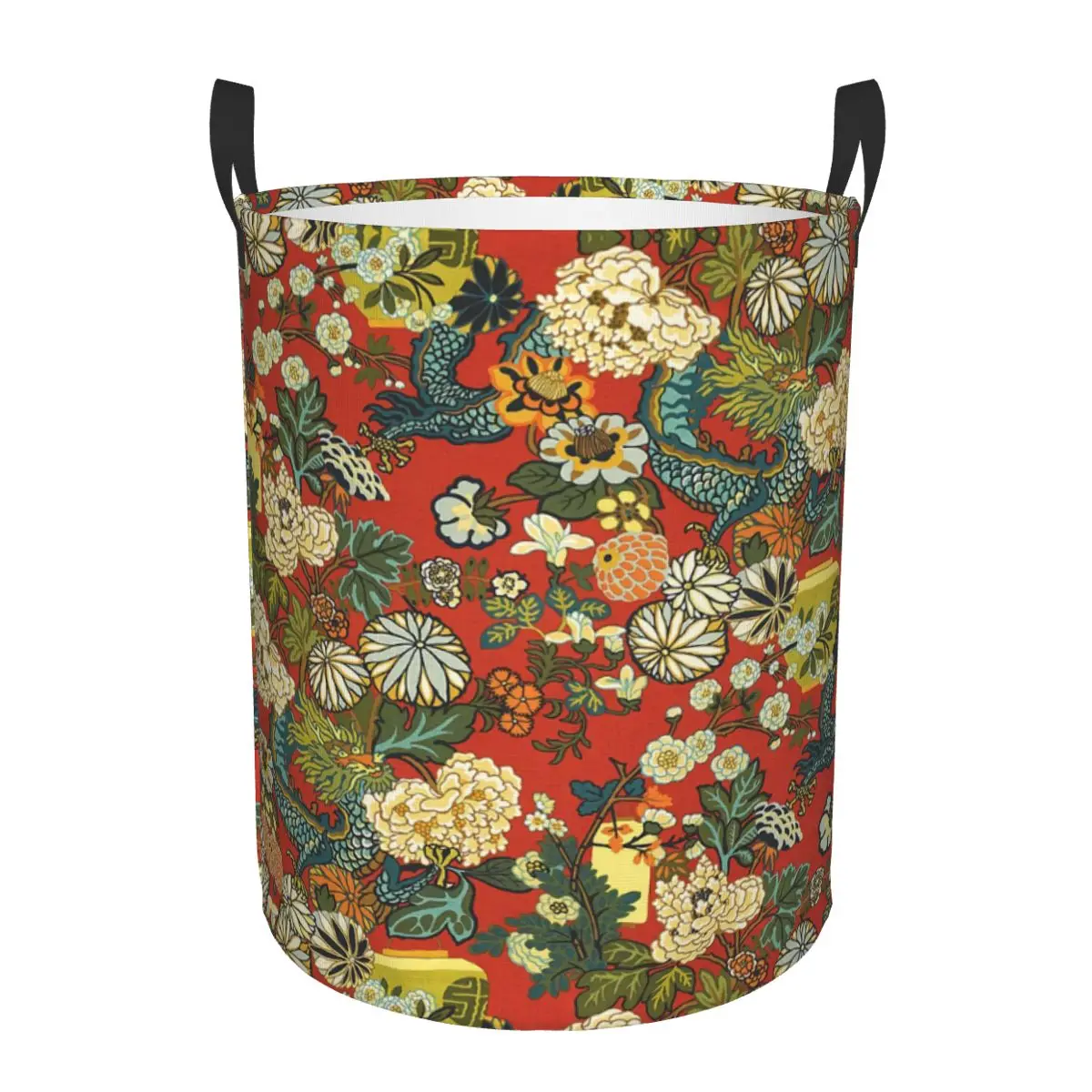 Custom Vintage Oriental Chinoiserie Chiang Mai Dragon Laundry Basket Collapsible Clothes Hamper for Baby Kids Toys Storage Bag