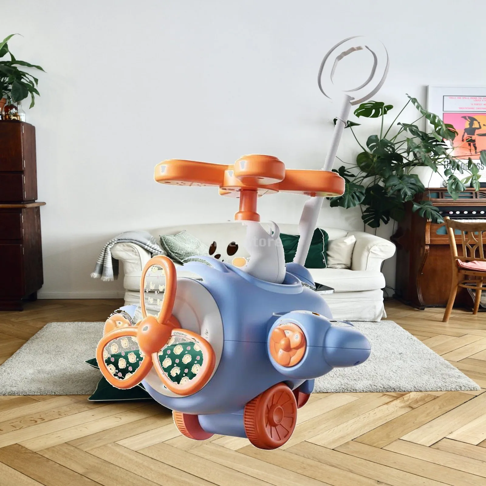 Airplane Push Cart Learn to Walk Aid Young Child Push Along Toy Develops Motor