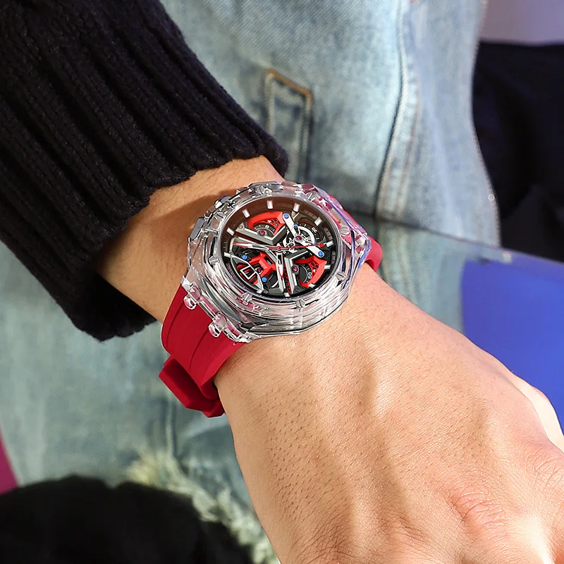 ZH84 Fashion Trendy Man watch Transparent Case Luminous Waterproof Quartz Watch Premium Sense watches for man Clock Gift