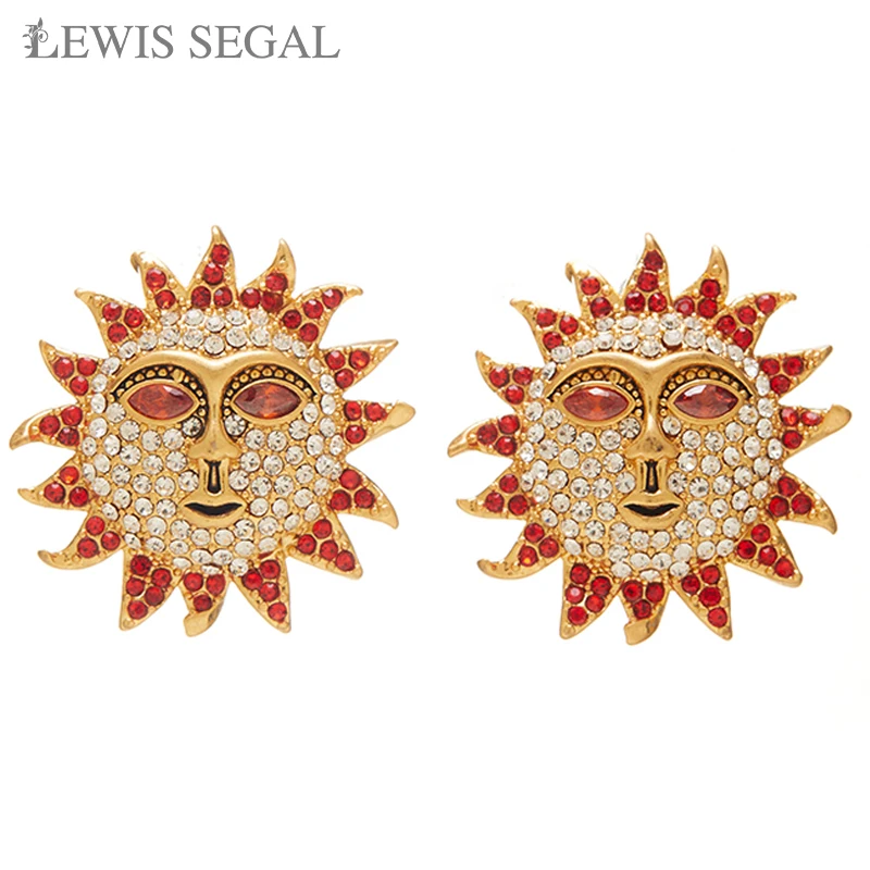 

LEWIS SEGAL Sun God Gemstone Stud Earrings Vintage for Women Independent Girl Luxury Medieval Style Fine Jewelry 18K Gold Plated