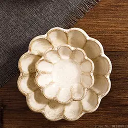 Japanese retro ceramic flower shaped tableware household kitchen restaurant supplies soup noodles bowl fish plate dinner plate