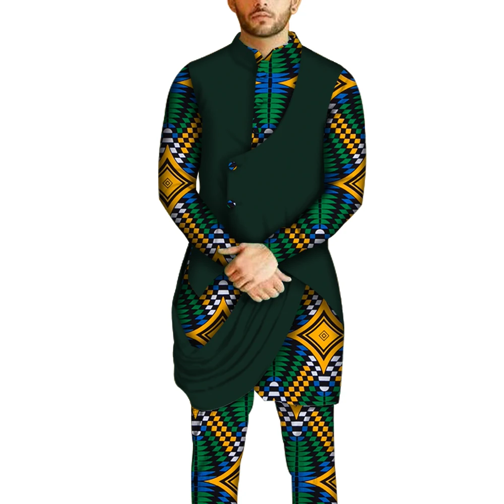 African Men Clothes Cotton Dashiki Long Sleeve Shirt Top Shirts and Pants Sets Men Shirt Traditional African Men Suits WYN1016