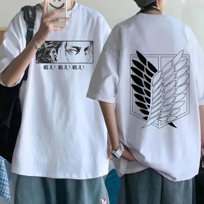 Attack on Titan Streetwear Men's T Shirt Eren Yeager Shingeki No Kyojin  Anime Summer Cotton Women Tops Tees High Quality