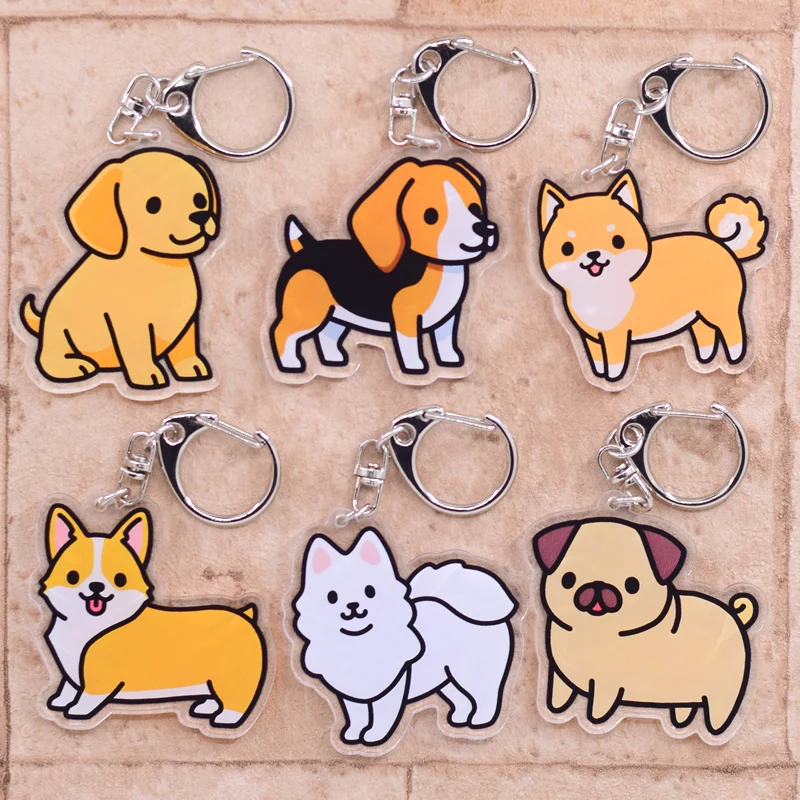 Cute Dogs Keychain Arcylic Cartoon Figures Keyrings  Accessories Kids Gift