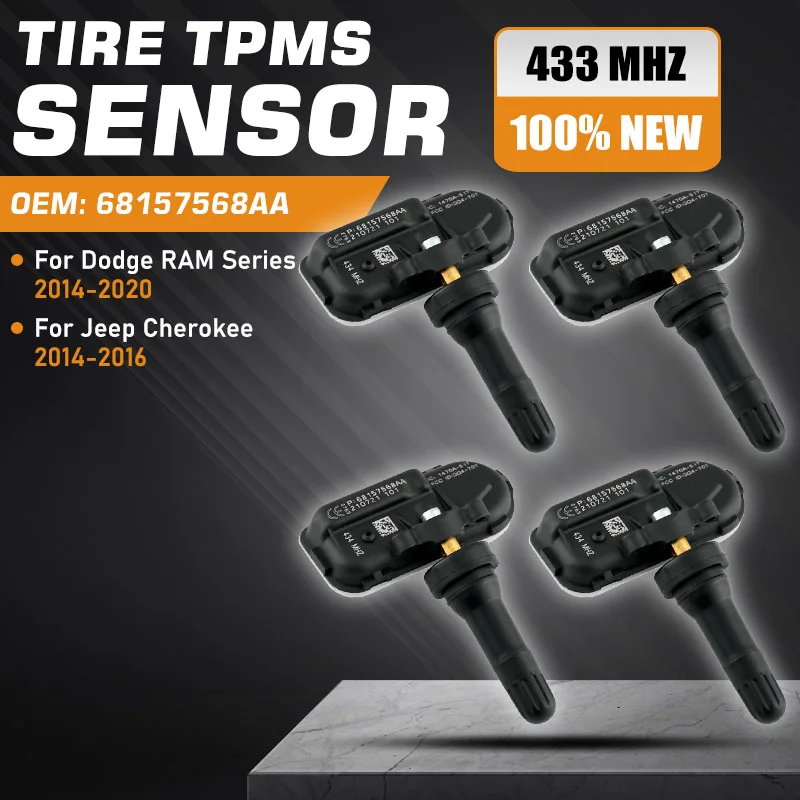 

1/4PCS TPMS For Dodge RAM 1500 2500 2014-2020 Jeep Cherokee KL 2014 2015 2016 Tire Pressure Monitor Sensor 68157568AA 433 MHz