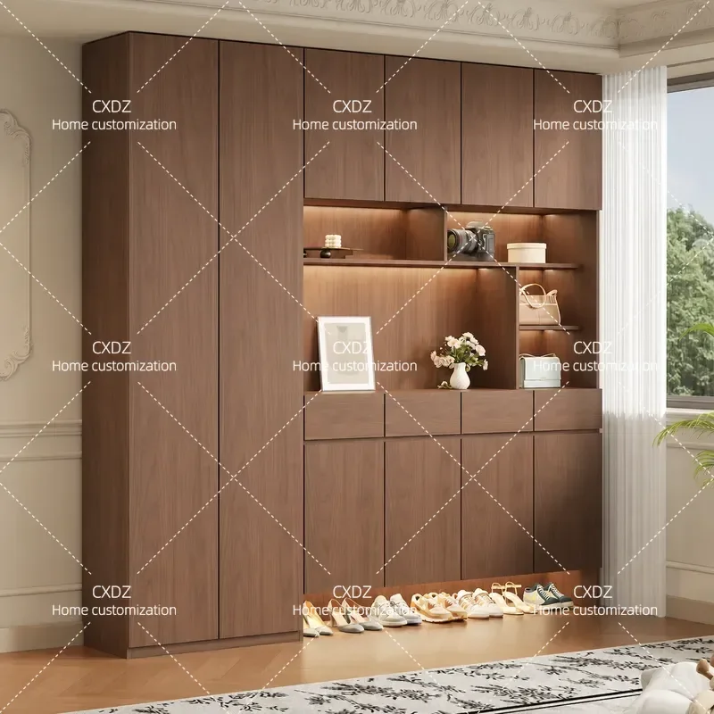 Oak All Solid Wood Shoe Cabinet Household Medieval Walnut Storage Cabinet Integrated Indoor Entrance Cabinet Door Shoe