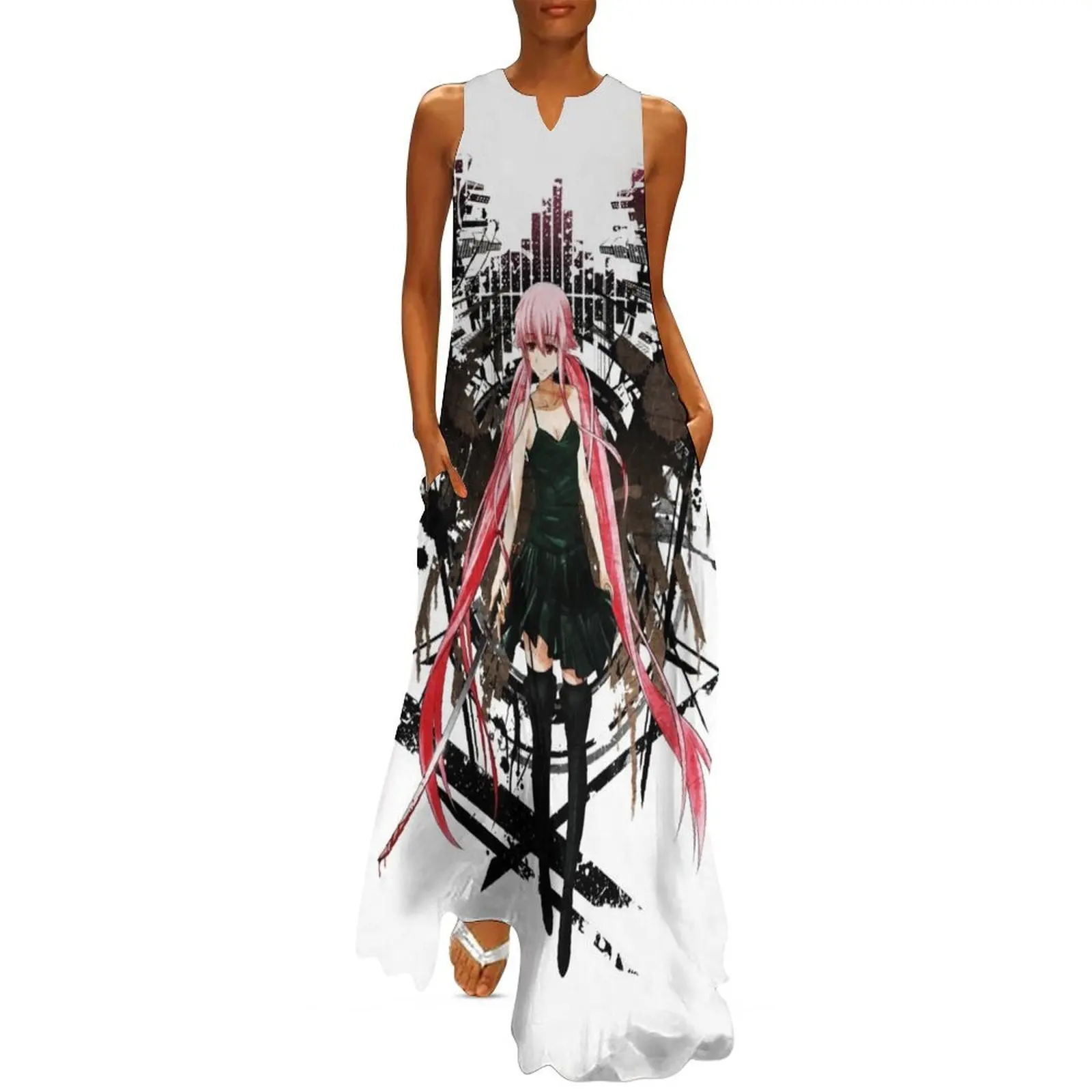 Gasai yuno anime futuro desolagem anime camiseta vestido longo vestidos de verão femininos 2025 vestidos para eventos especiais vestido