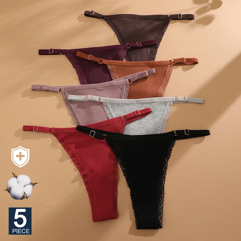 FINETOO 5 stuks/set Sexy G-string slips Katoenen damesondergoed Verstelbare taille Meisjes Dames slips Bikini Damesstrings Lingerie