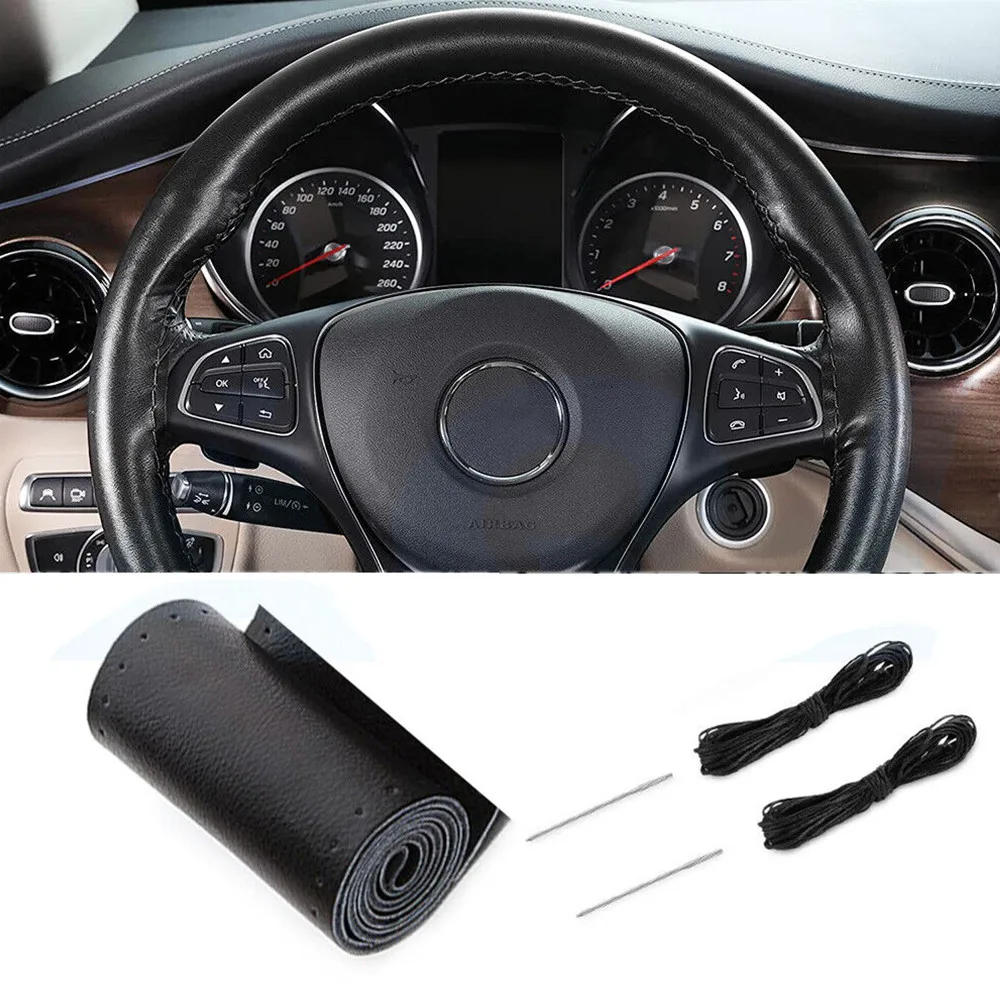 Ultra Thin Steering Wheel Cover Handmade DIY Sewing 38cm Steering Wheel Car Protection Cover Soft Leather Anti-slip Accessories