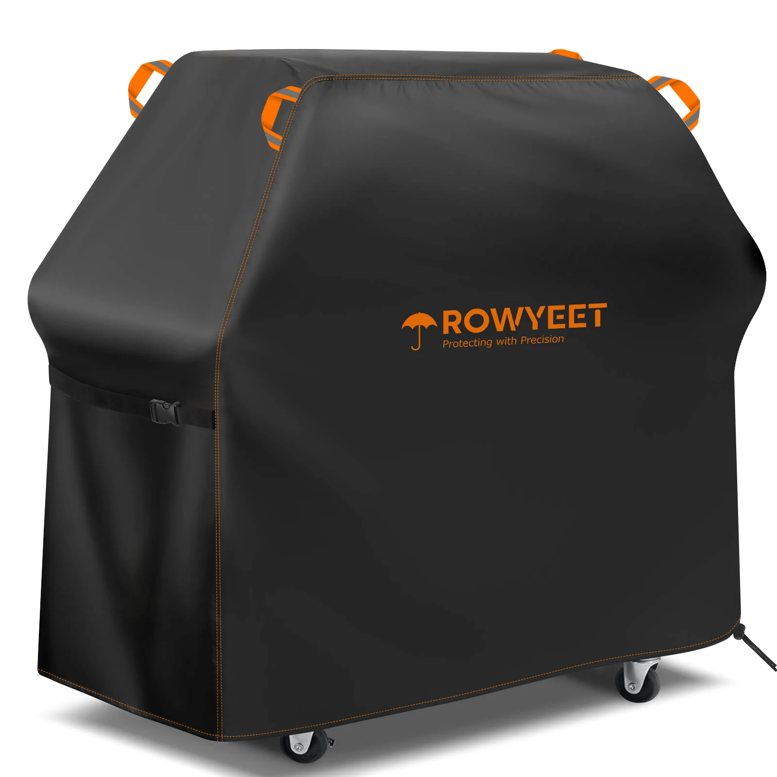 [Ry-210 Orange Line Bbq Cover] Rowyeet Outdoor Bbq Grill Cover, Waterproof and Uv-Resistant Gas Grill Cover, with Adjustable Hem, Suitable for Brands Such as Weber, Nexgrill, Expert Grill.