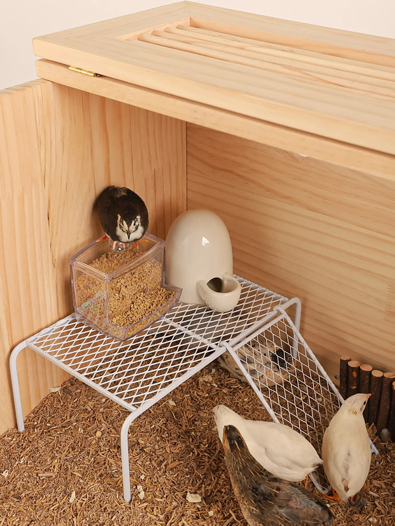 1 estante de almacenamiento para gallinas, plataforma de alimentación de animales pequeños para dispensadores de alimentos y agua