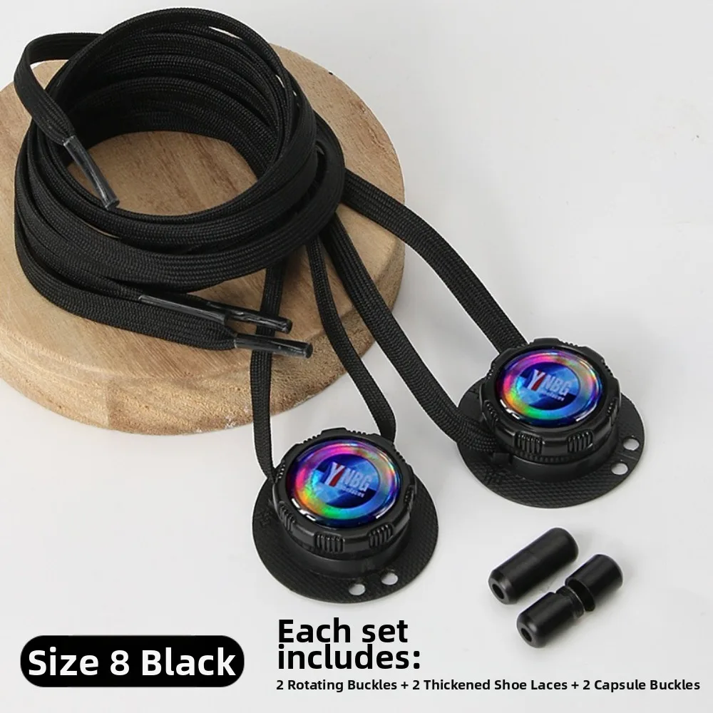 1 Pair Wide Flat Design No-Tie Shoelaces Rotating Buttons No-Tie Quick-Adjust Laces Quick-Adjust Casual Flat Laces Sports Shoes