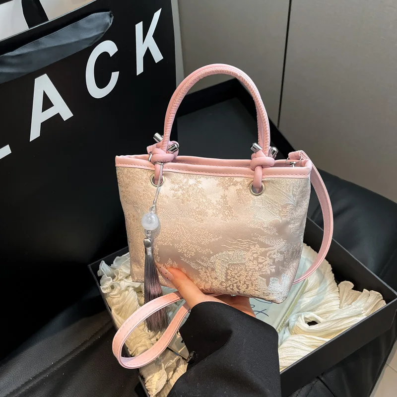 

​​2025 New Chinese Embroidered Bucket Bag Spring Summer Floral Crossbody Purse Cute Forest Aesthetic Shoulder Tote for Women​