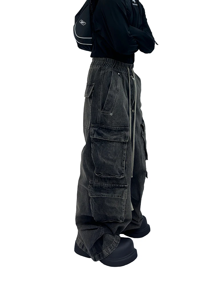 23fw Washed Old Smoky Gray Heavy Industry Three-Dimensional Multi-Pocket Loose Mop Horn Men's Denim Pants Ro Trousers Y2k