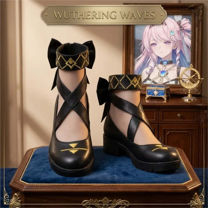 

Обувь для косплея Дани из Wuthering Waves, женская обувь для аниме-игр, для Хэллоуина, вечеринок и выступлений, с кружевными перекрестными ремешками и завязками на щиколотке