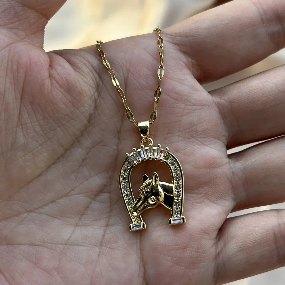 Gold Plated Horse Silhouette Necklace Women Stainless Steel Fashion U-shaped Horseshoe Collar Necklaces Jewelry Birthday Gifts