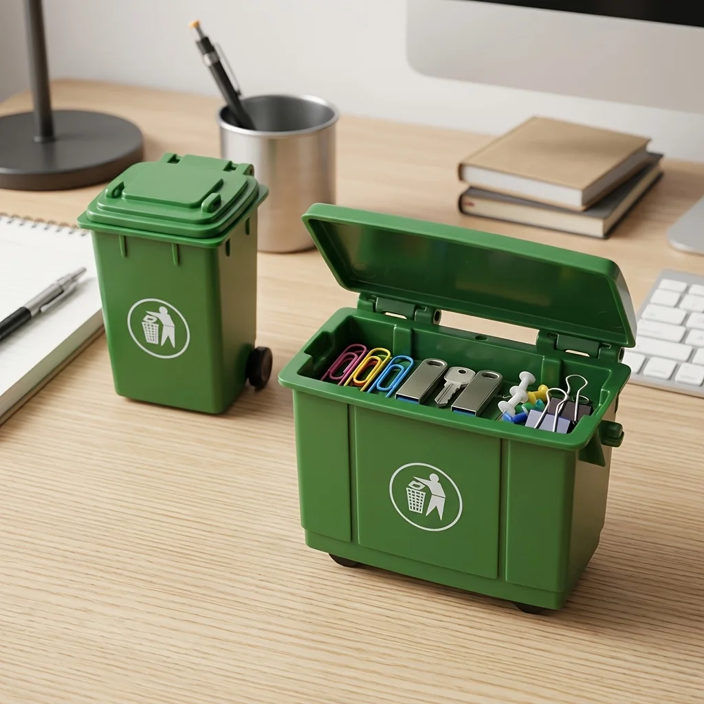 2Pcs Mini Green Desktop Storage Bin Portable Desk Trash Container Multifunctional Organizer Holder for Office Stationery