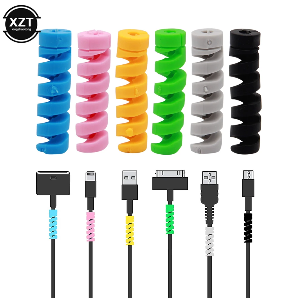2PCS Spiral Silicone Anti-break Data Cable Protective Sleeve For Iphone Samsung Android USB Charging Cable Earphone Cable