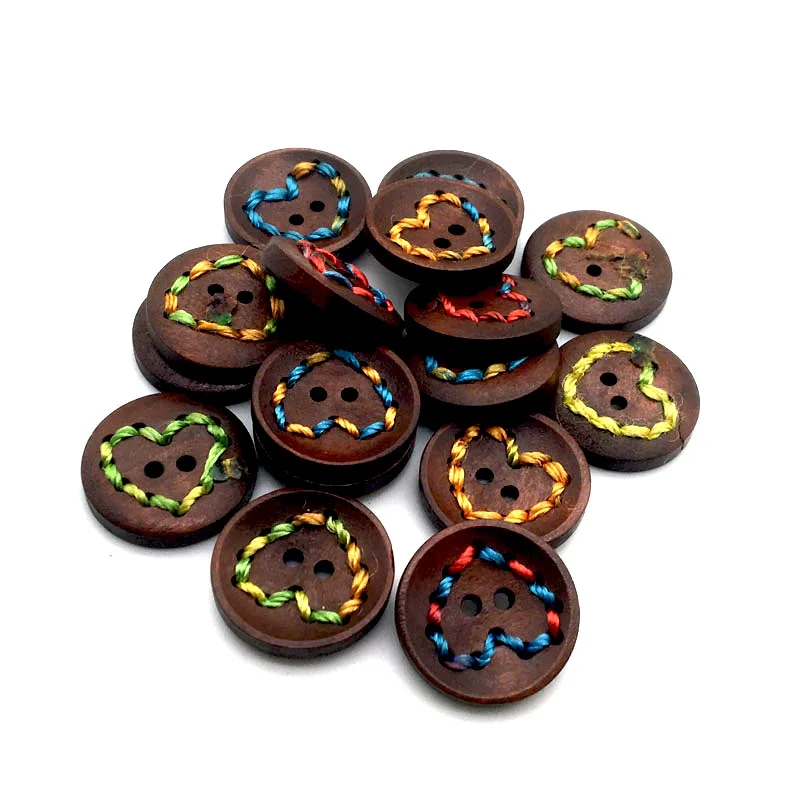 Round Wooden Buttons for Scrapbooking Crafts and Clothing, Colorful Tie Rope, 2 Holes, Decorative DIY, 20mm, 20 PCs/Lot