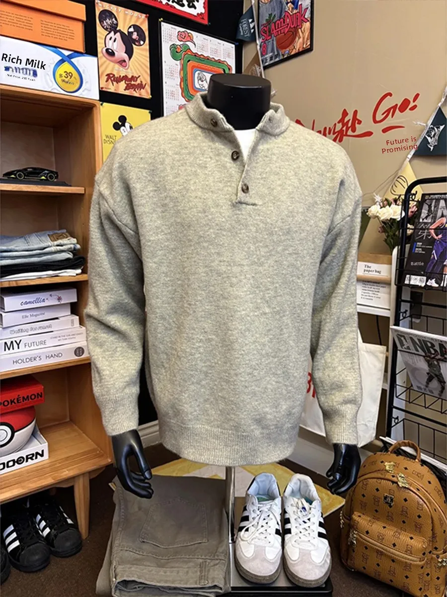 

Мужской шерстяной свитер Haome Knit с воротником Хенли, осенне-зимний, в американском стиле, модный базовый слой, премиум-класс