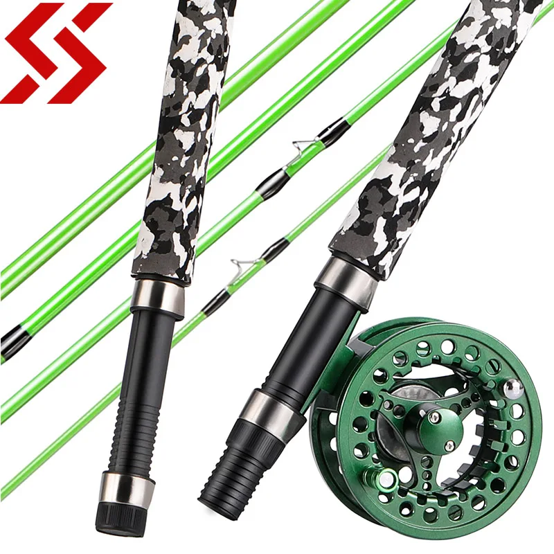 Sougayolang Fly Fhishing Combo 2.7m 5 Section Carbon Fiber Fly Rod with Ultralight Weight Fly Fishing Reel Fishing Tackle