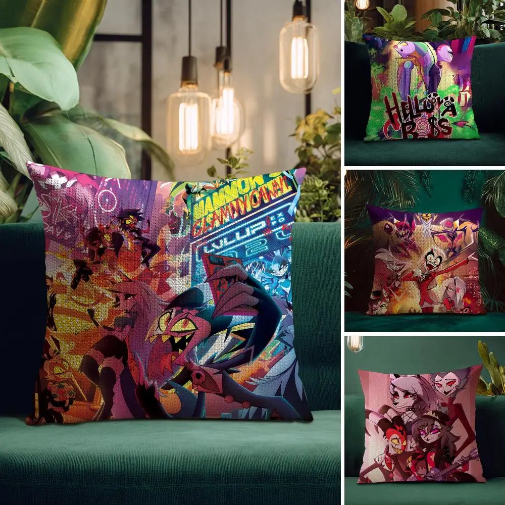 American Anime H-helluva Boss Cushion Cover Organic Linen Square Pillow Case Durable Non-Allergenic And Kind To Skin