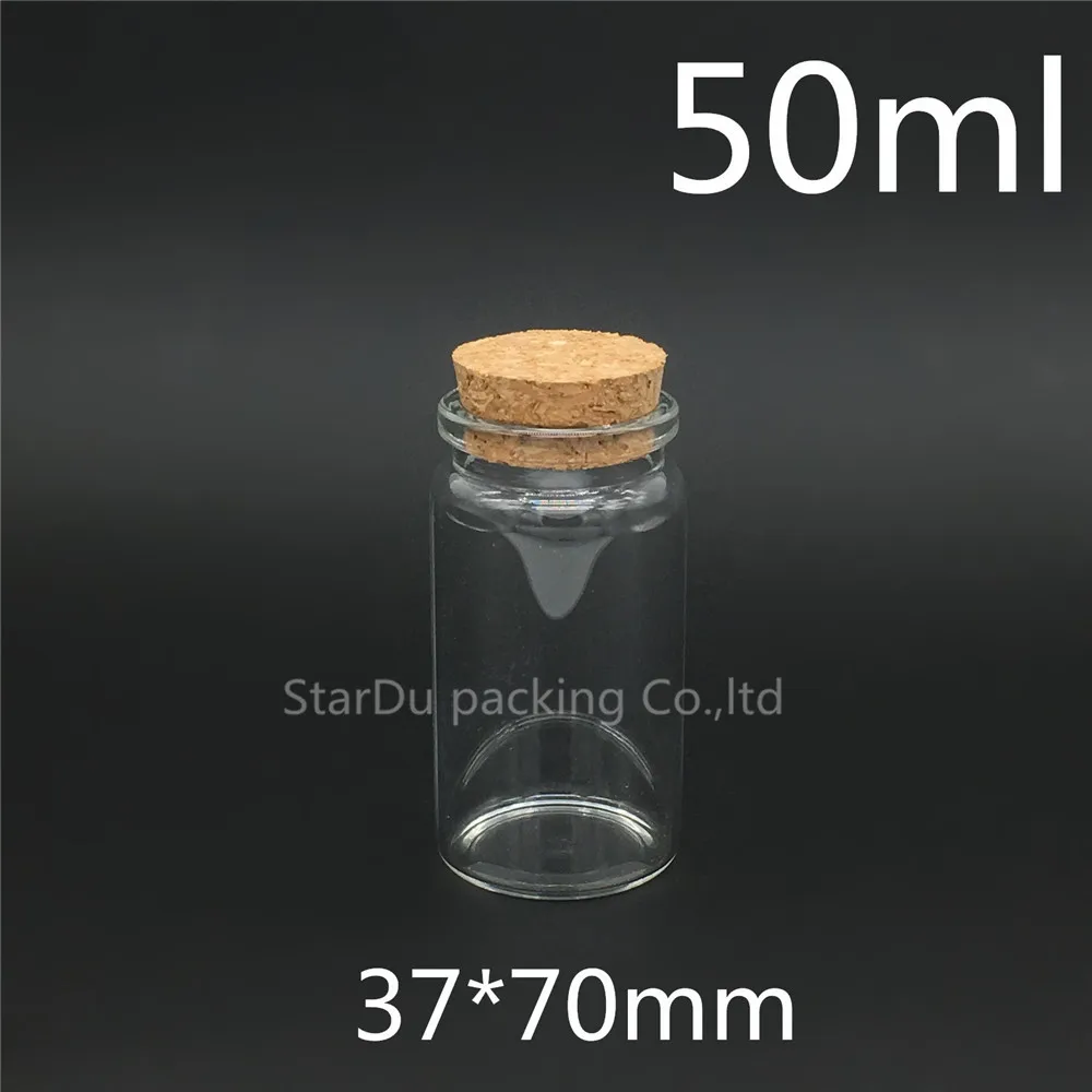 

200pcs 37*70mm 50ml Wishing Glass Bottle With Cork ,50cc Glass Vials Display Bottles Wholesale High-quality Cork Bottle