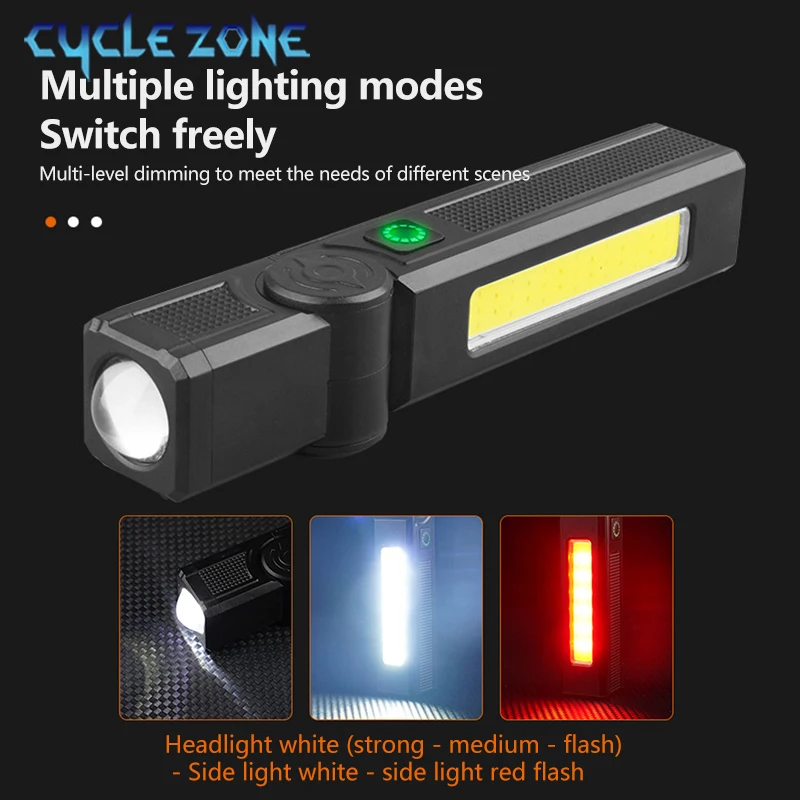 Powerful COB Flashlight Handheld Folding Lamp Camping Working Torch with Magnet Car Inspection Outdoor Red Warning Flash Lights