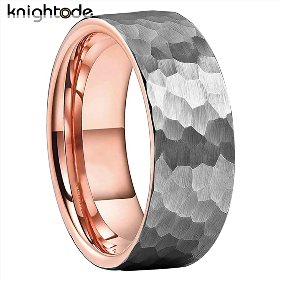 

8mm Tungsten Carbide Wedding Band Irregularity Silvery Faceted Hammerd For Men Women Anniversary Ring Brushed Finish Comfort Fit