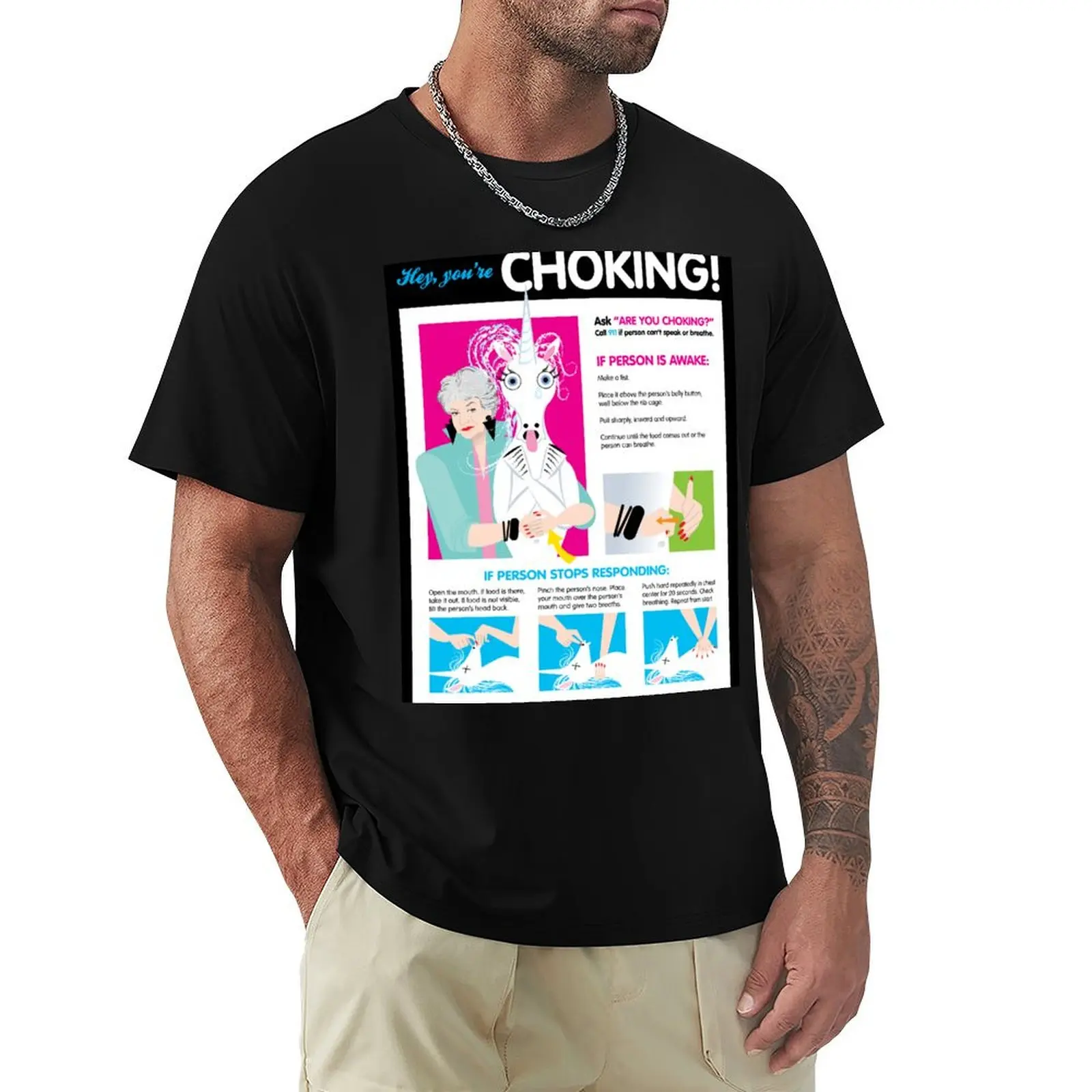 Choking Poster featuring Bea Arthur and a unicorn T-Shirt Festival Party Tee Top