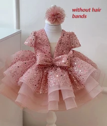 New Sequined Ball Gown Princess Girls Party Tutu Dresses Baby Kids Flower Girl Wedding Christmas Party Dress Children Clothing