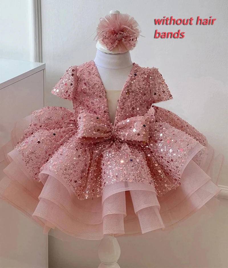 New Sequined Ball Gown Princess Girls Party Tutu Dresses Baby Kids Flower Girl Wedding Christmas Party Dress Children Clothing