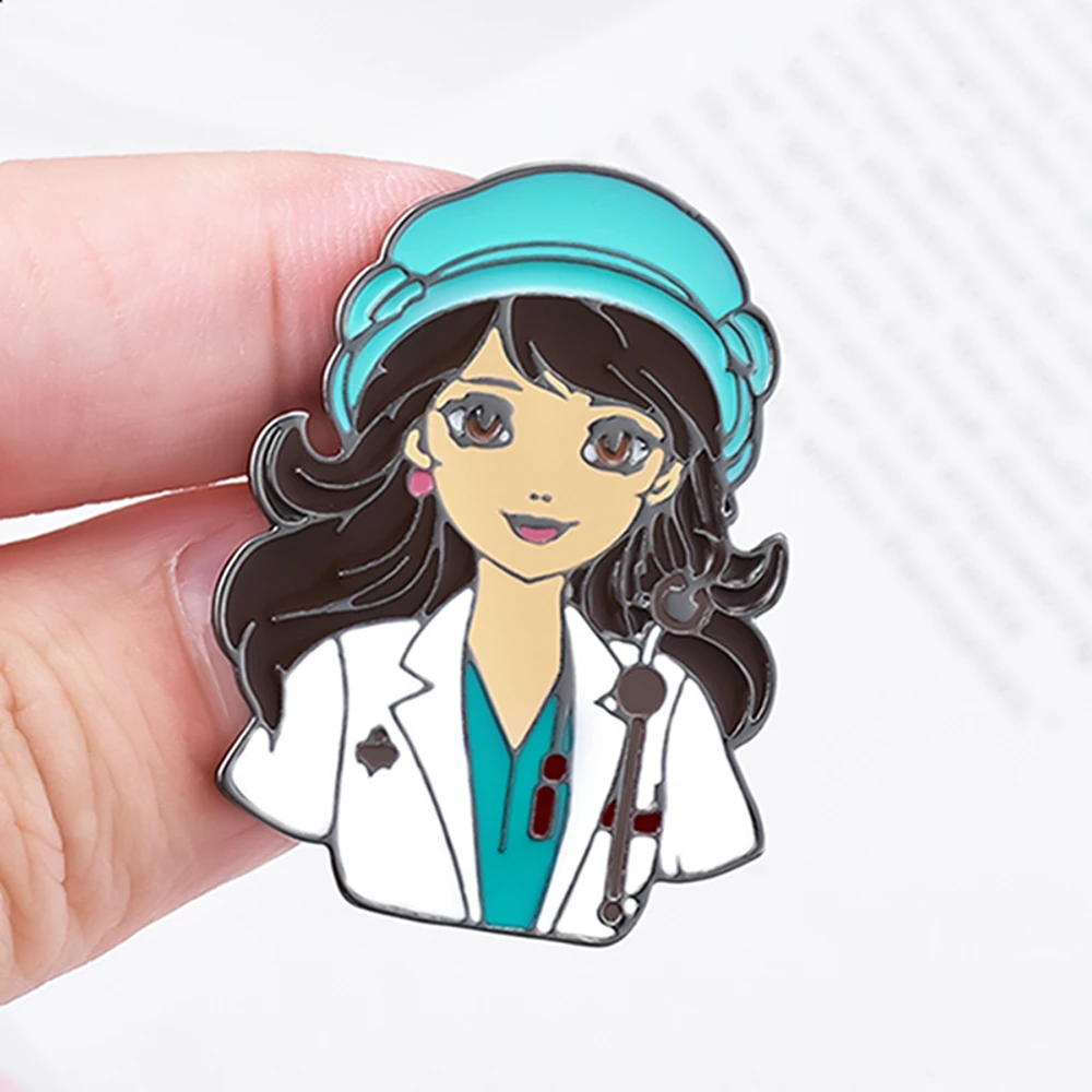 Catuni Female Doctor Medicine Pin Enamel Brooch Beautiful Bag Lapel Backpack Badge Jewelry Accessories for Women Student Medico