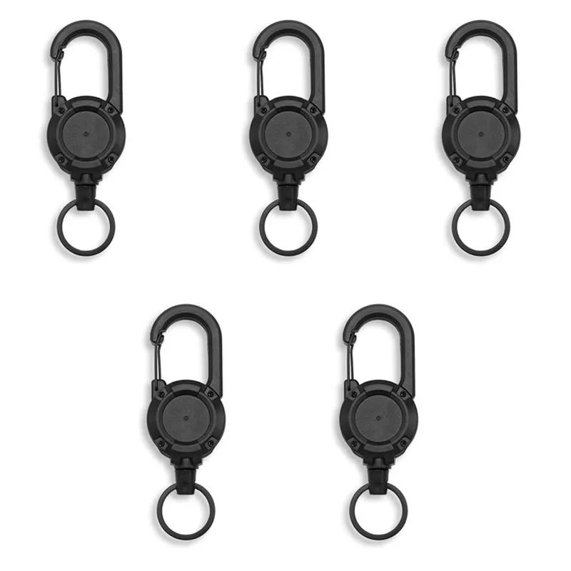 Einziehbare Hochleistungs-Zugrolle mit Karabiner, starkem Stahlseil, Schnalle, Feder-Schlüsselring, Outdoor-Sport-Zubehör, Schlüsselanhänger-Werkzeug