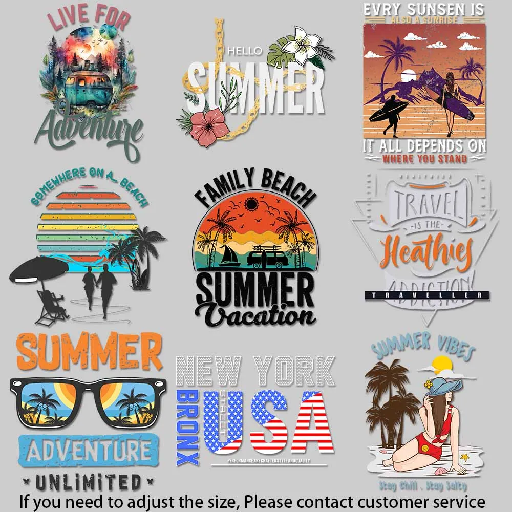 Camping nature graphic design Surfing beach art Summer Vibe Iron-on Transfers for Clothing DIY Decoration